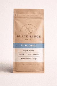 coffee packaging of ethiopia roast by black ridge roasters