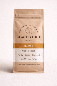 coffee packaging of columbia roast by black ridge roasters